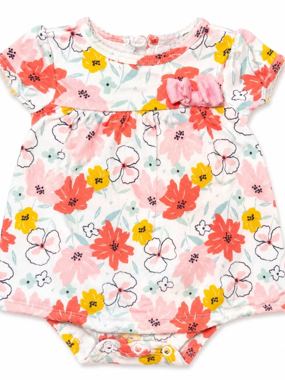 Carter's Floral Short Sleeve Romper - White, Pink, Yellow, Mint